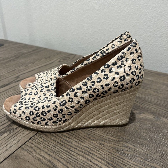 Toms Shoes Women Size 11 Cheetah Leopard Animal Print Wedge Canvasbro - Picture 3 of 14